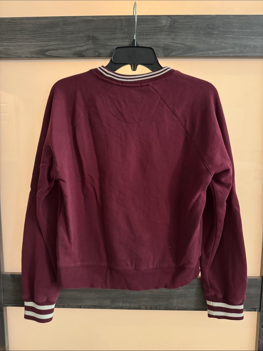 Marine Layer Maroon Crewneck with Cream & White Striped Trim - Picture 3 of 5